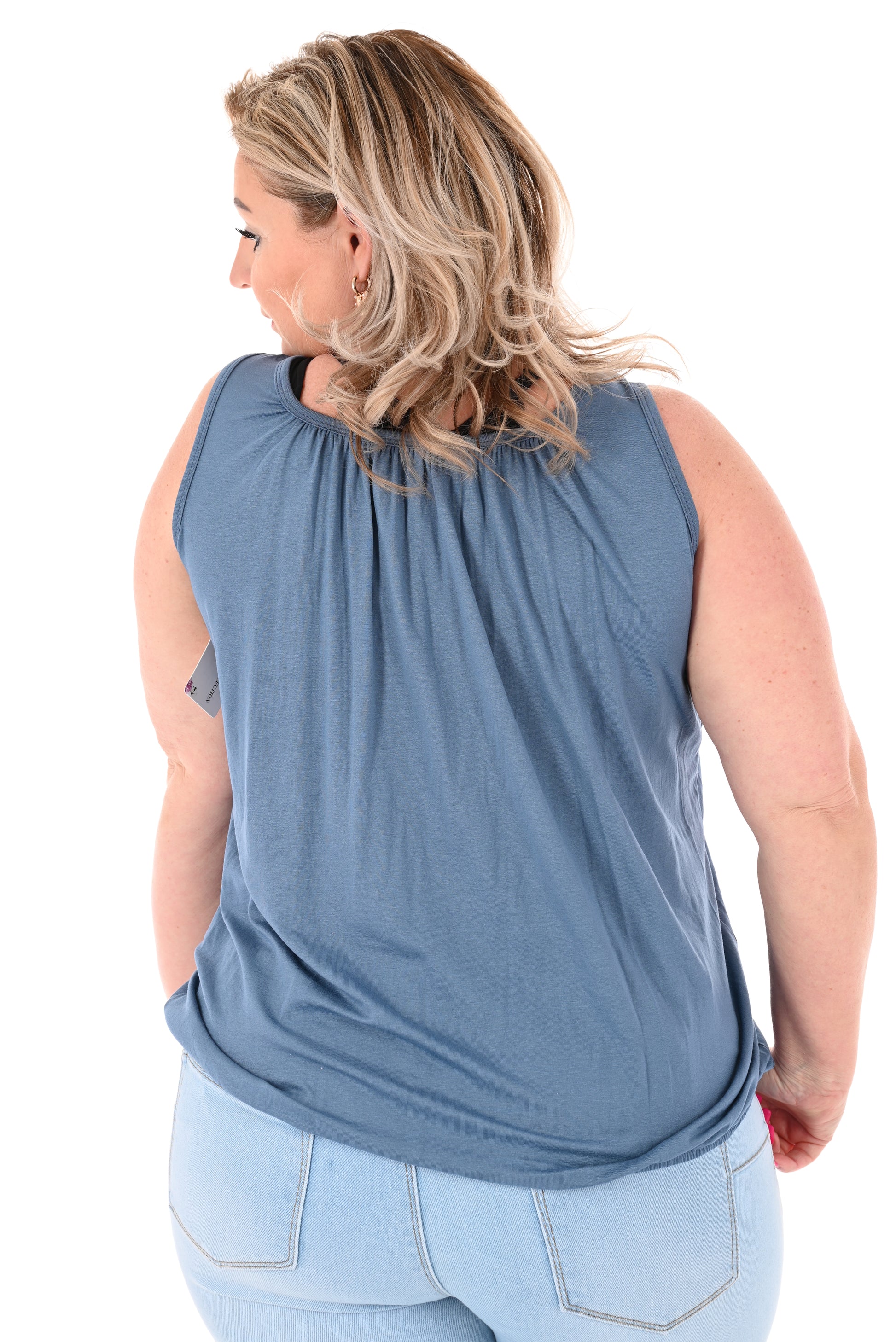 Basic top mouwloos jeansblauw