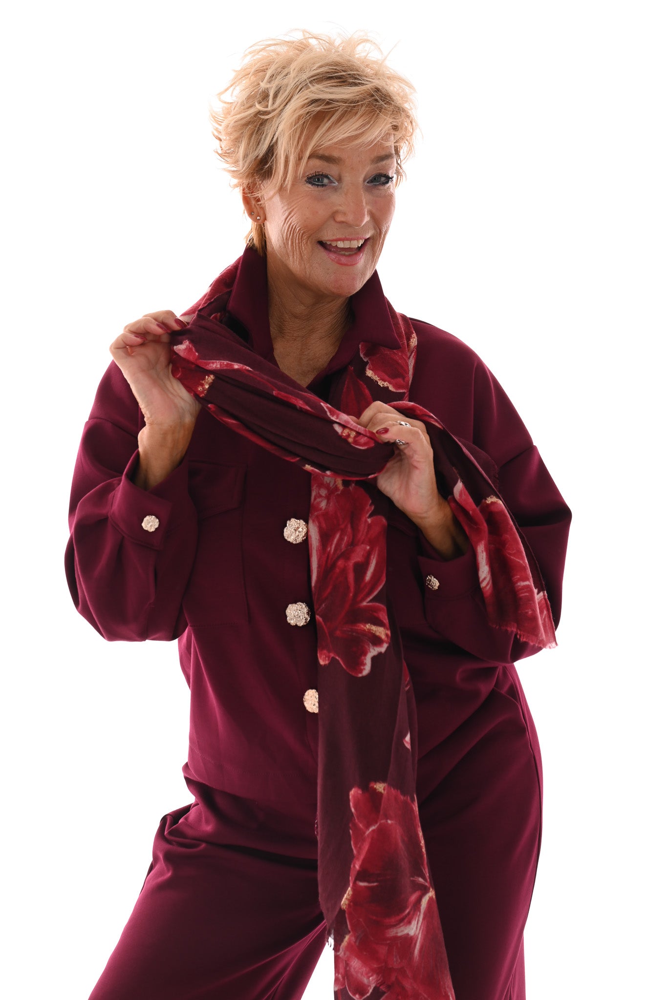 Tweedelig pak blouse met borstzakken en knopen bordeaux