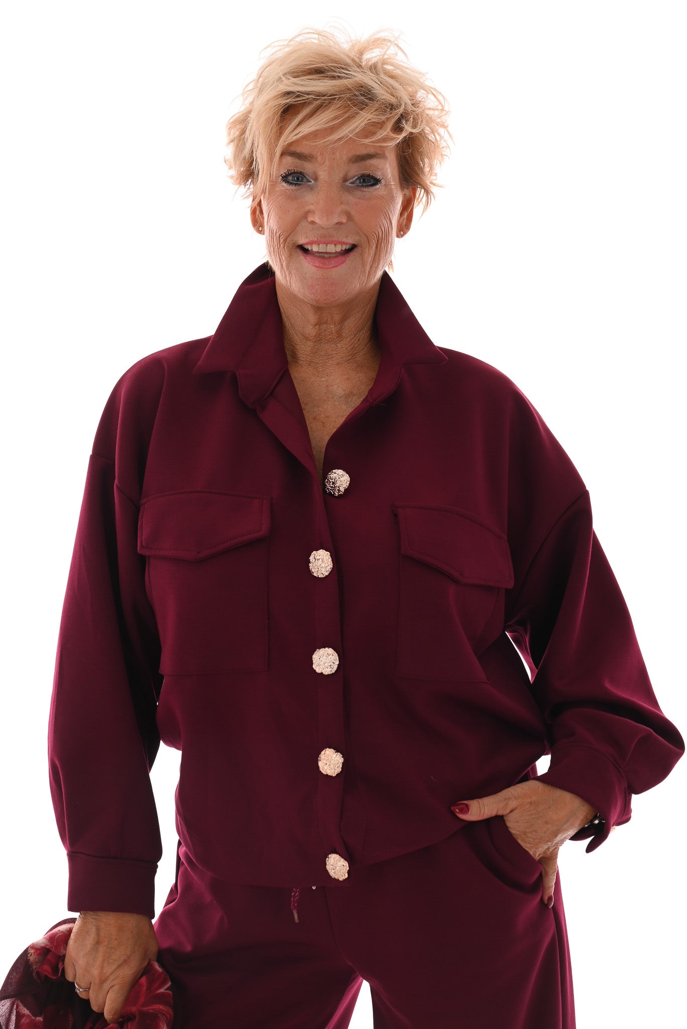 Tweedelig pak blouse met borstzakken en knopen bordeaux