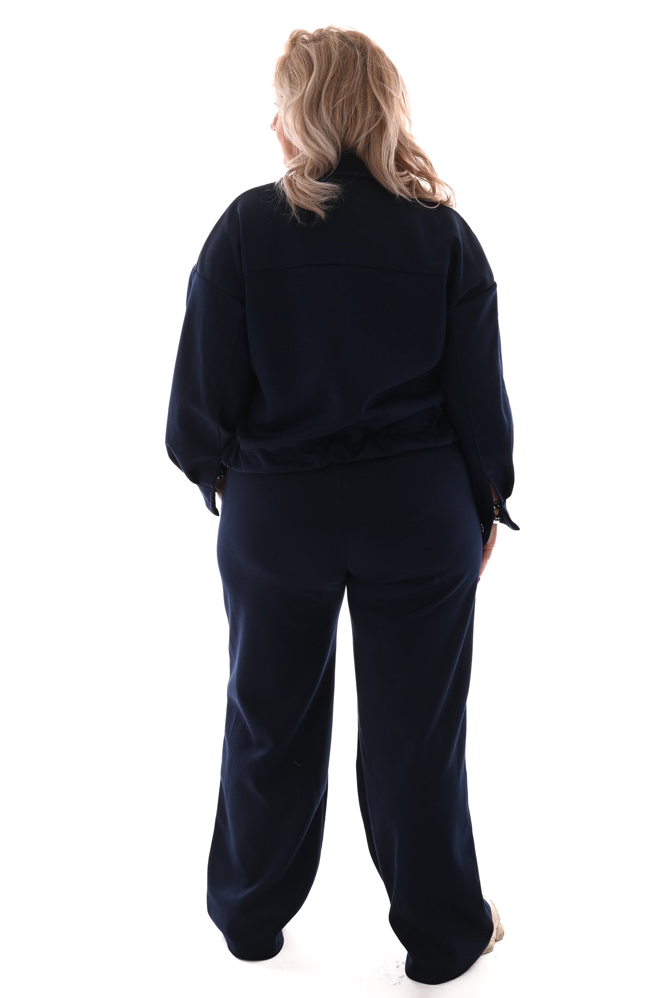 Tweedelig pak blouse met borstzakken en knopen marineblauw