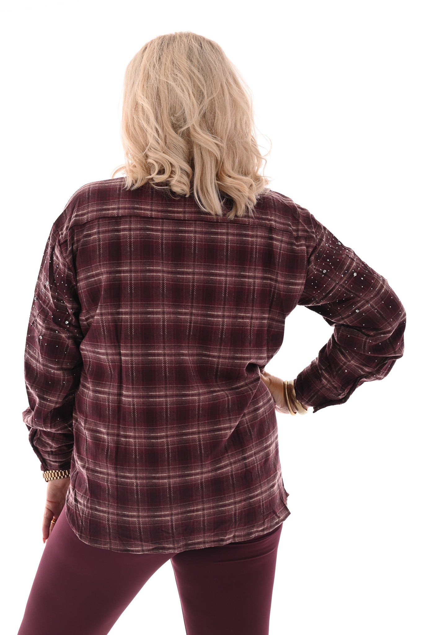Houthakkers blouse strass en strass steentjes aubergine