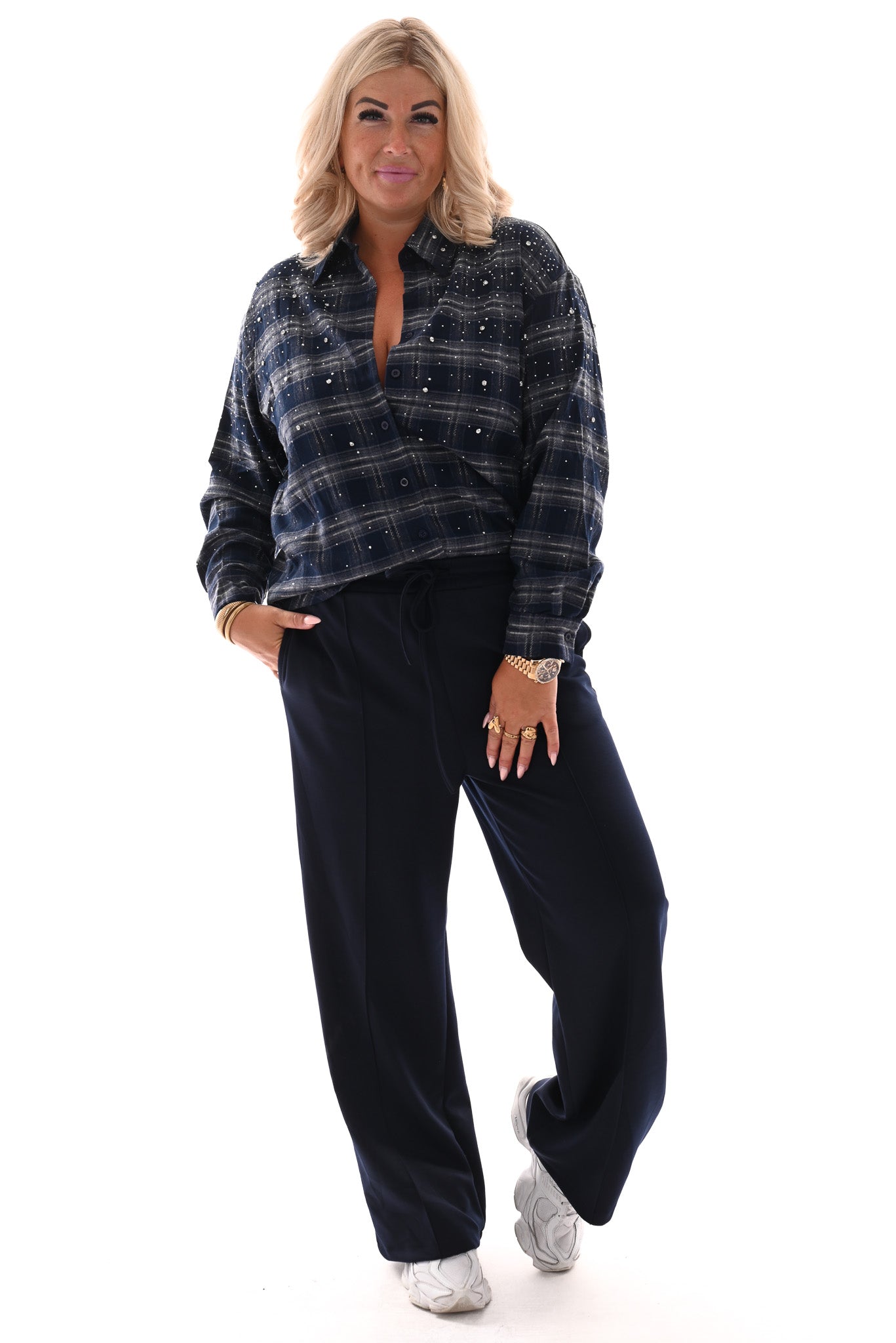 Houthakkers blouse strass en strass steentjes blauw
