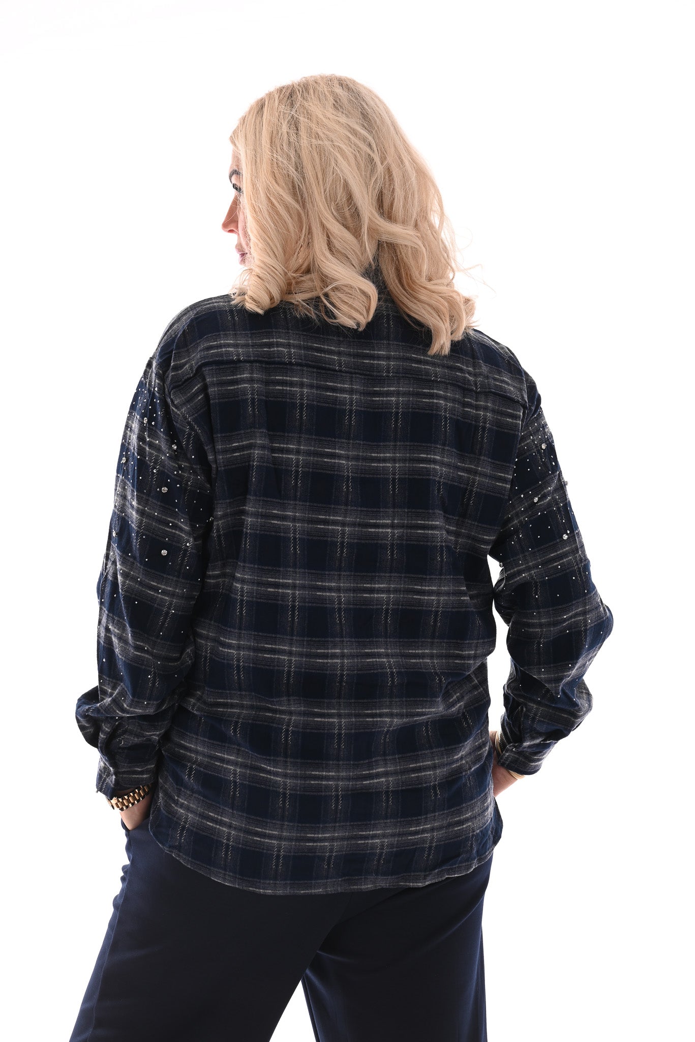 Houthakkers blouse strass en strass steentjes blauw