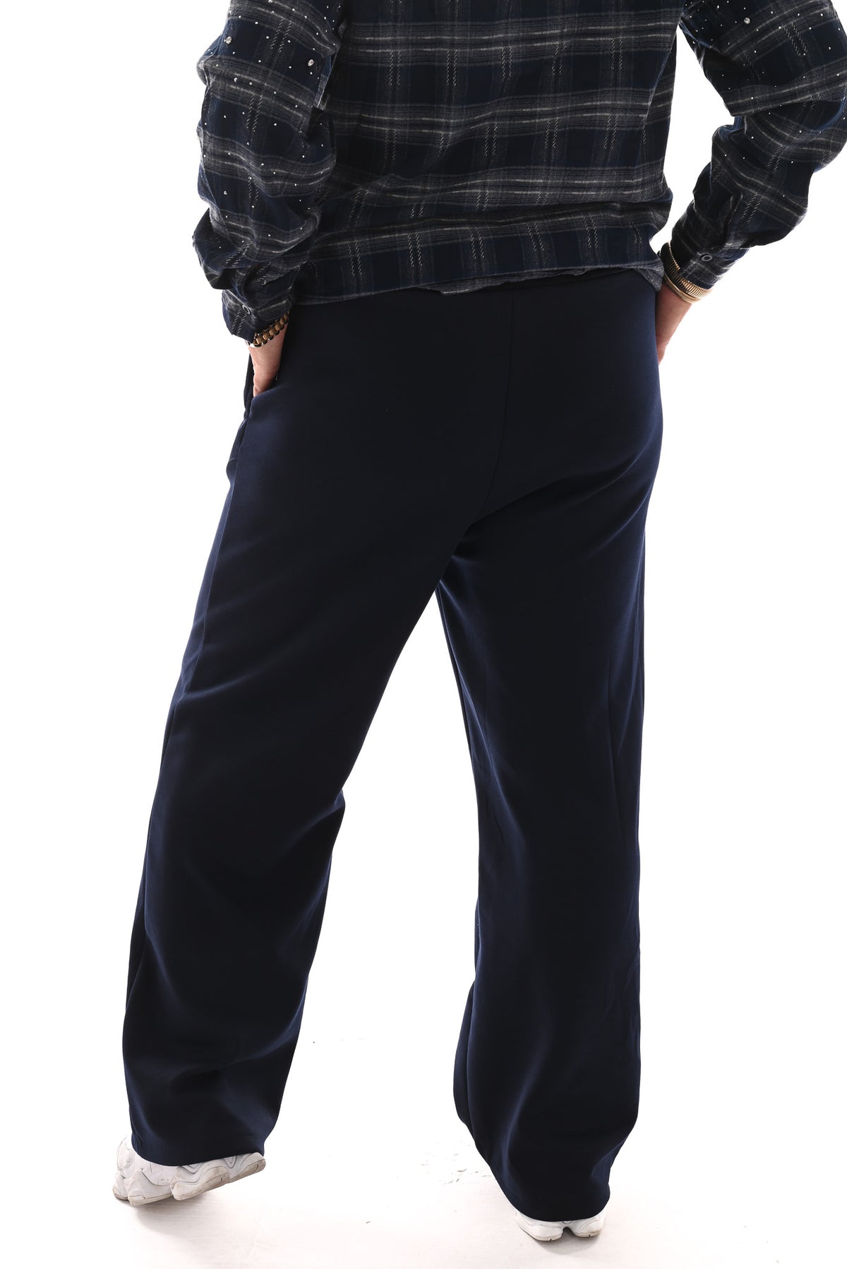 Wide leg joggingsbroek met naad marineblauw
