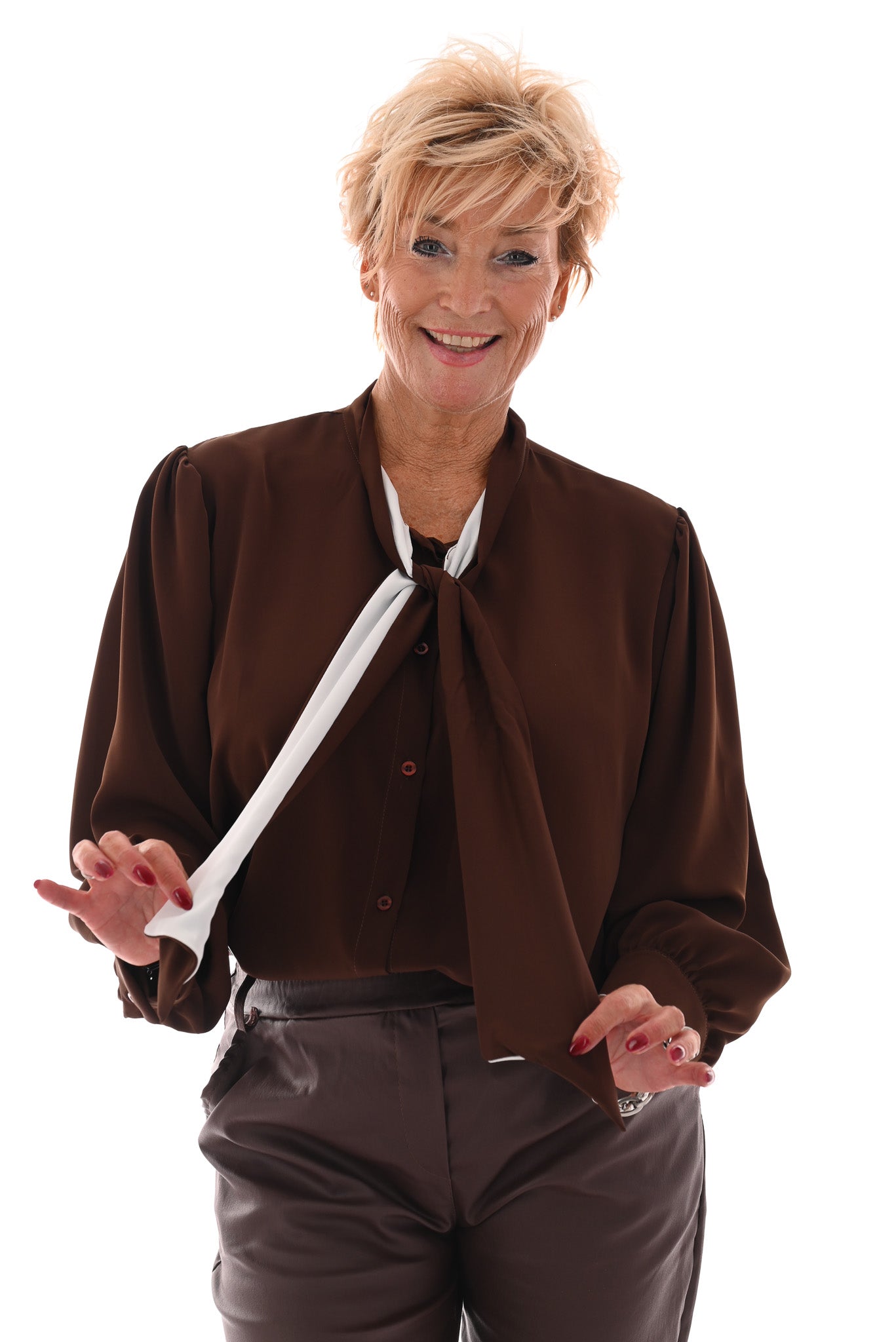 Blouse met hals strik bruin