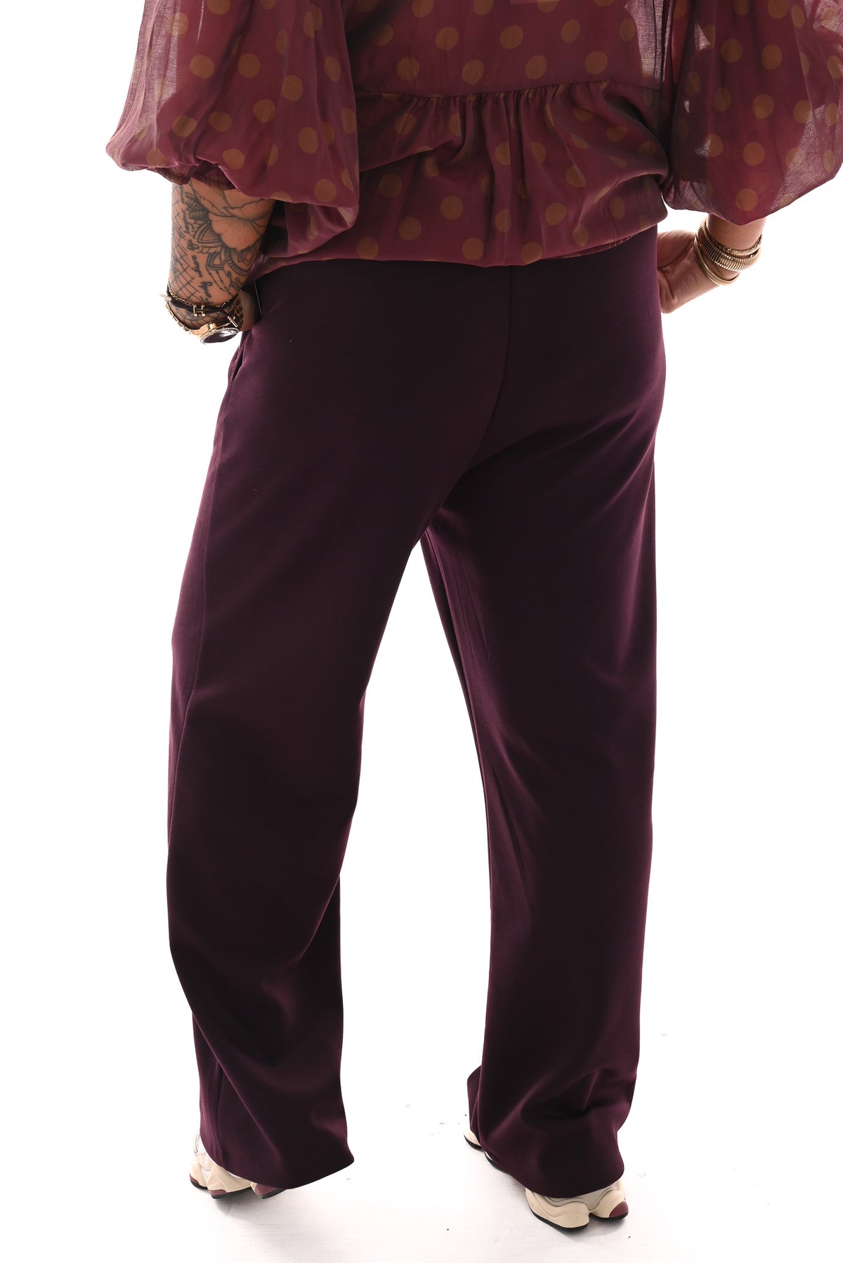 Wide leg joggingsbroek met naad aubergine