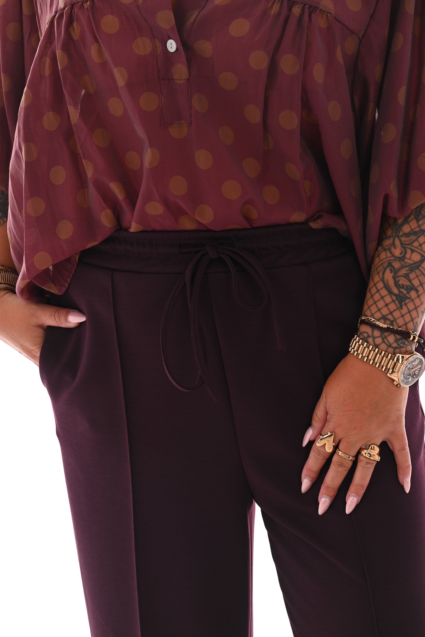 Wide leg joggingsbroek met naad aubergine