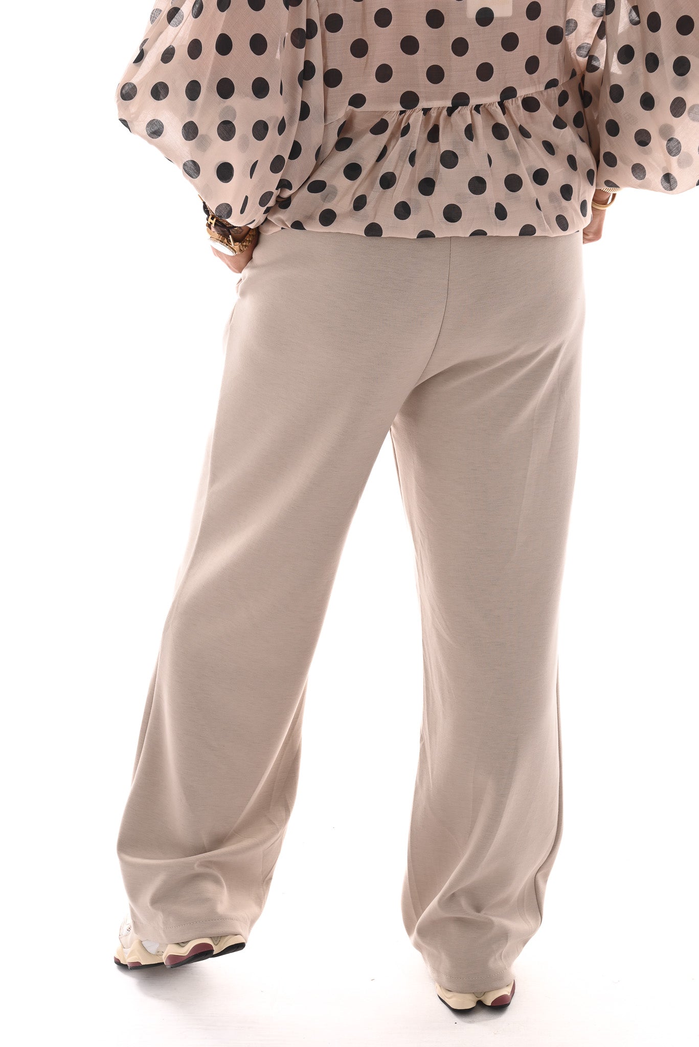 Wide leg joggingsbroek met naad beige