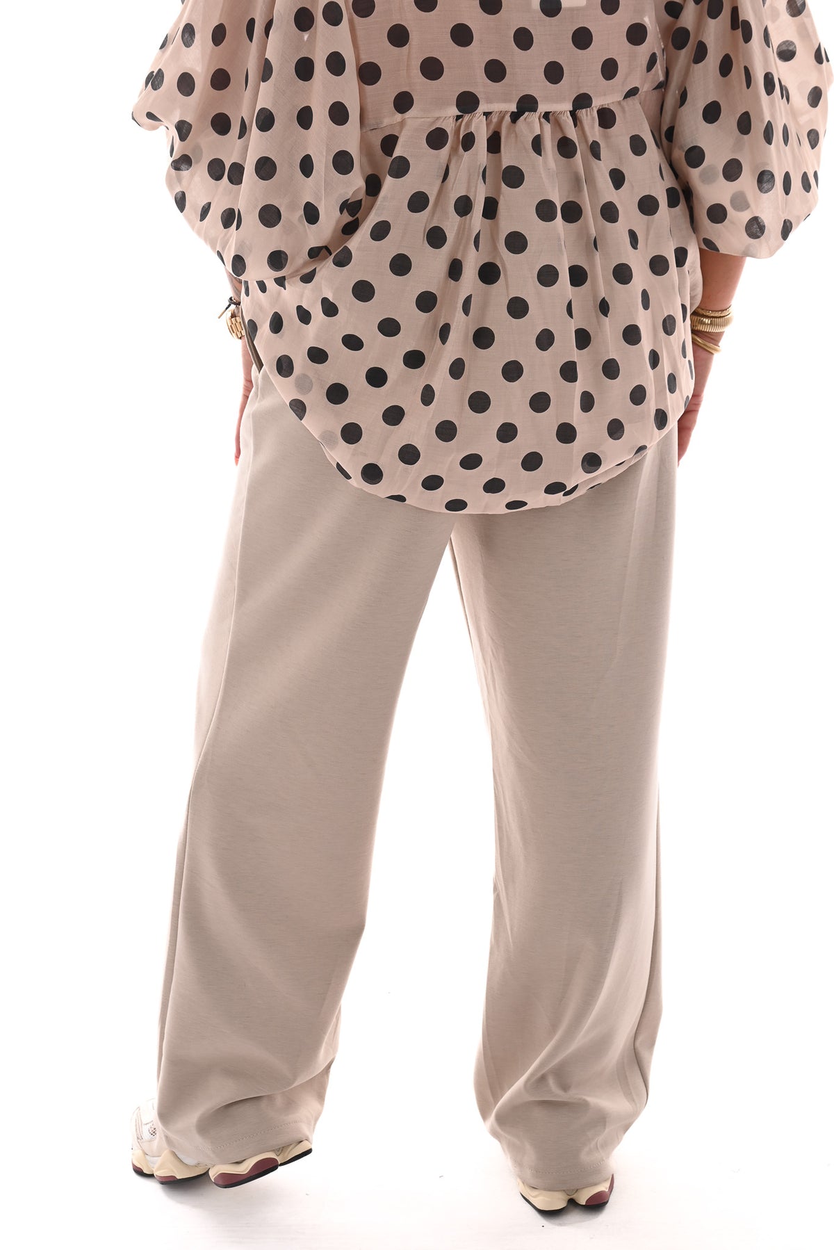 Wide leg joggingsbroek met naad beige