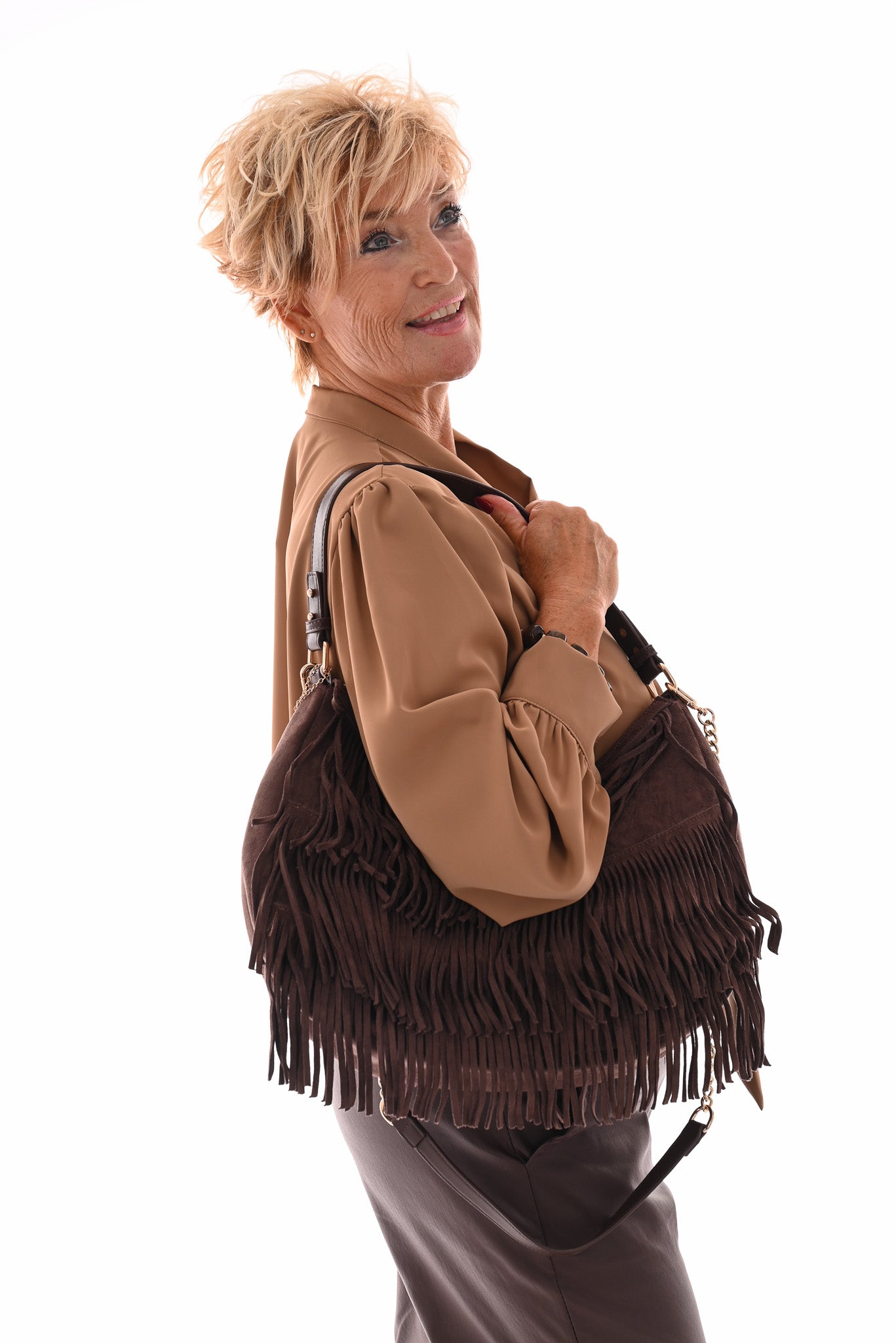 Blouse met hals strik camel