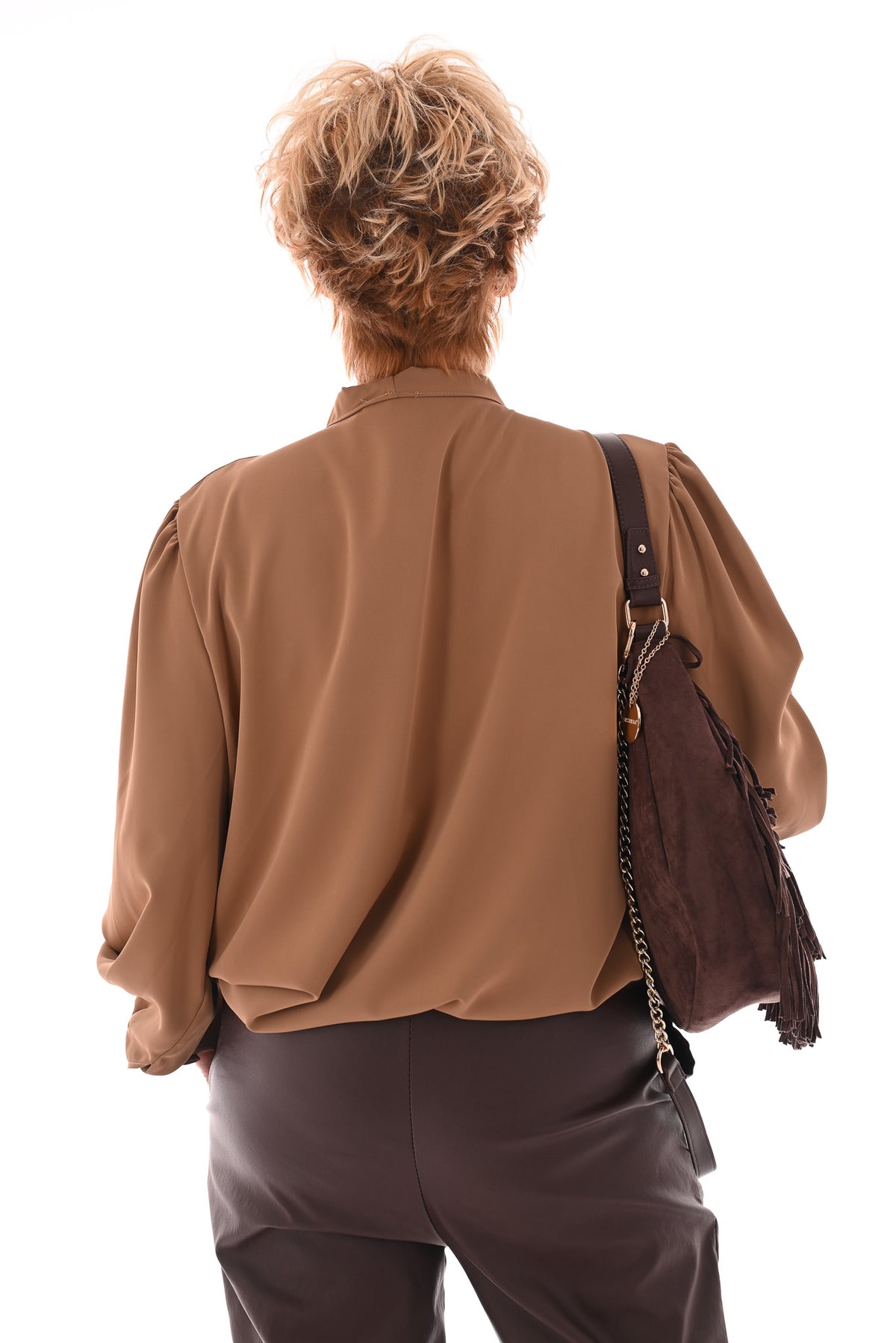 Blouse met hals strik camel
