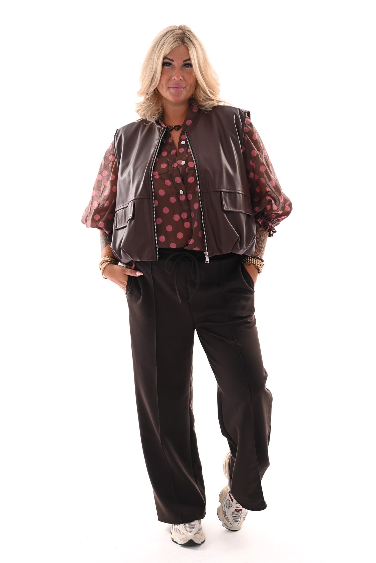 Leatherlook gilet bruin