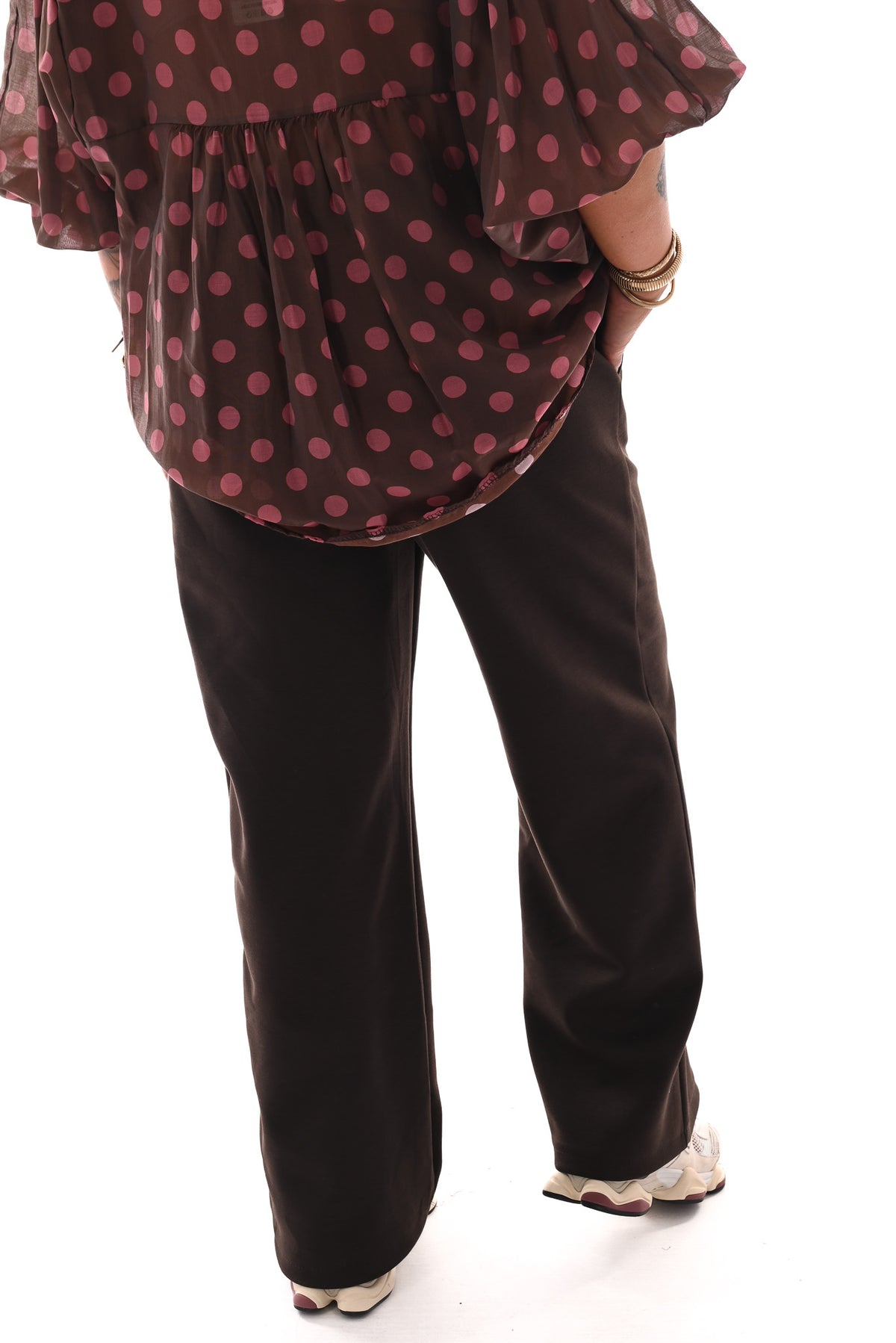 Wide leg joggingsbroek met naad donkerbruin