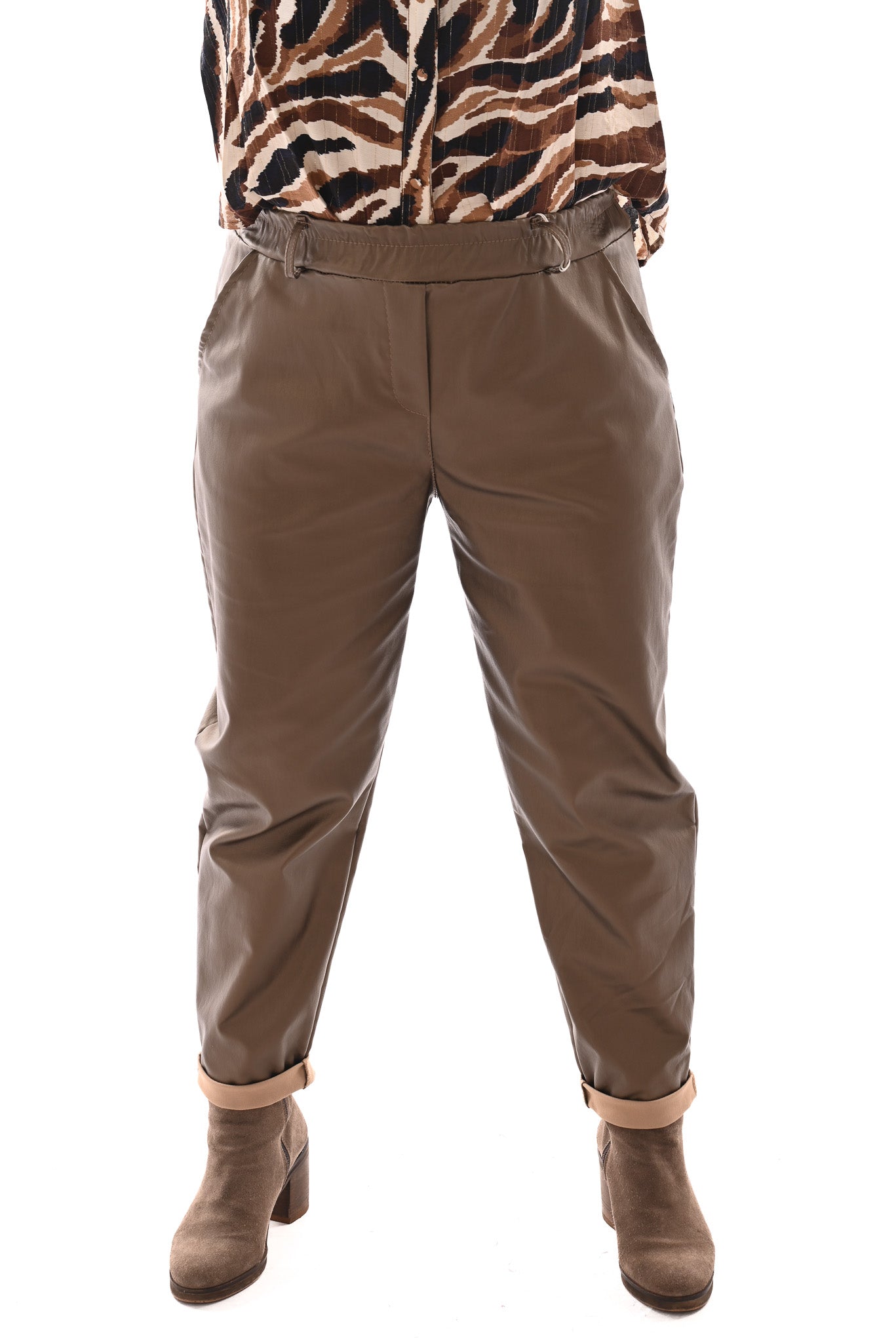 Leatherlook jogger goud