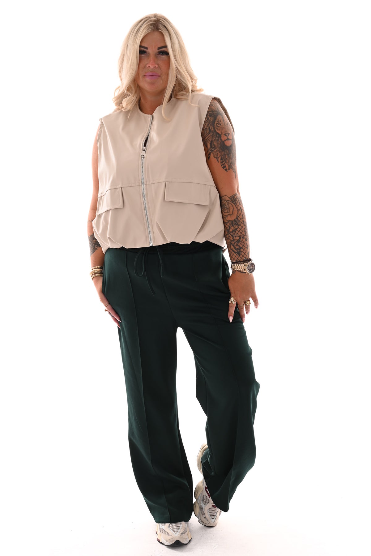 Wide leg joggingsbroek met naad zwart