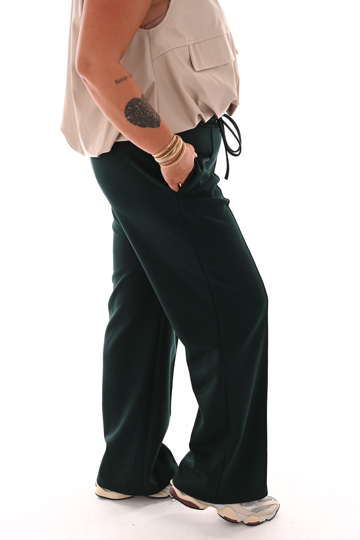 Wide leg joggingsbroek met naad zwart