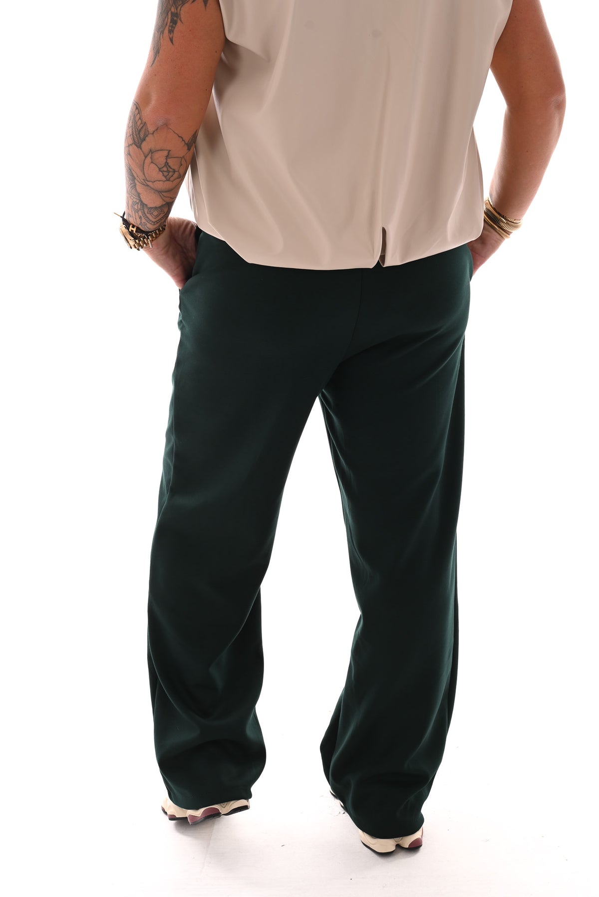 Wide leg joggingsbroek met naad zwart
