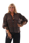 Blouse grote dots bruin/turquoise