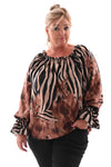Off-shoulder top zebra en bloemen bruin