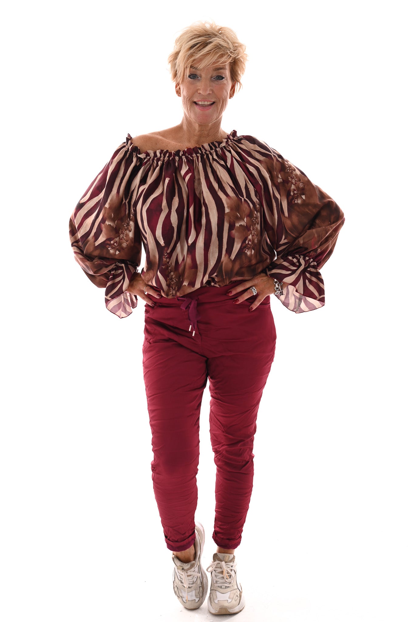 Silky stretchbroek uni bordeaux