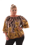 Off-shoulder top zebra en bloemen limegroen