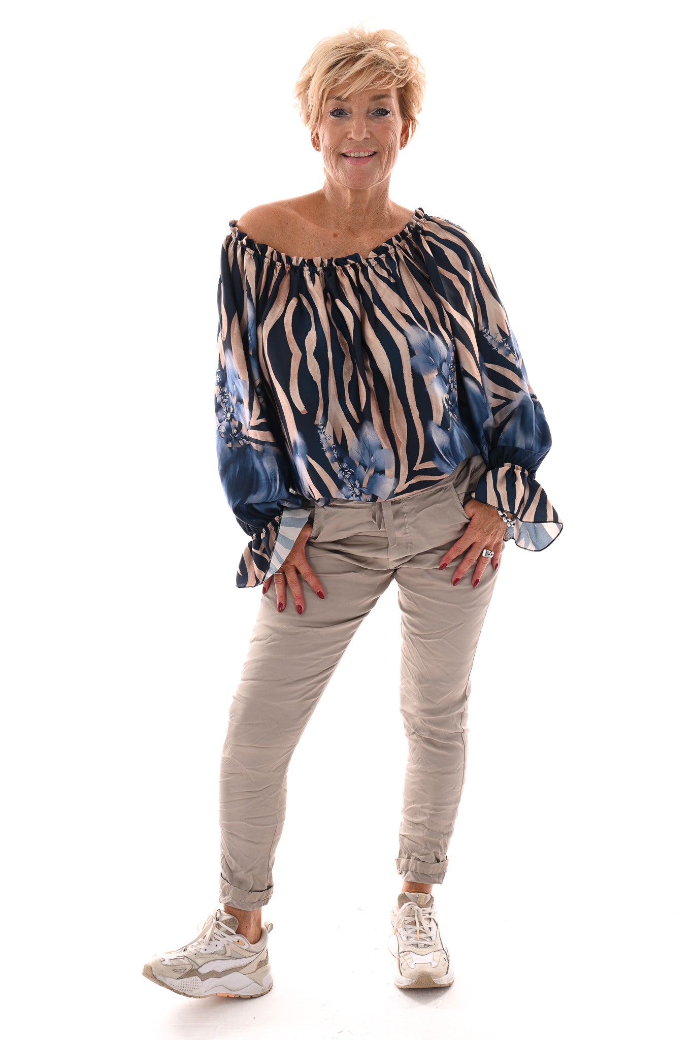 Silky stretchbroek uni beige