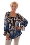 Off-shoulder top zebra en bloemen blauw