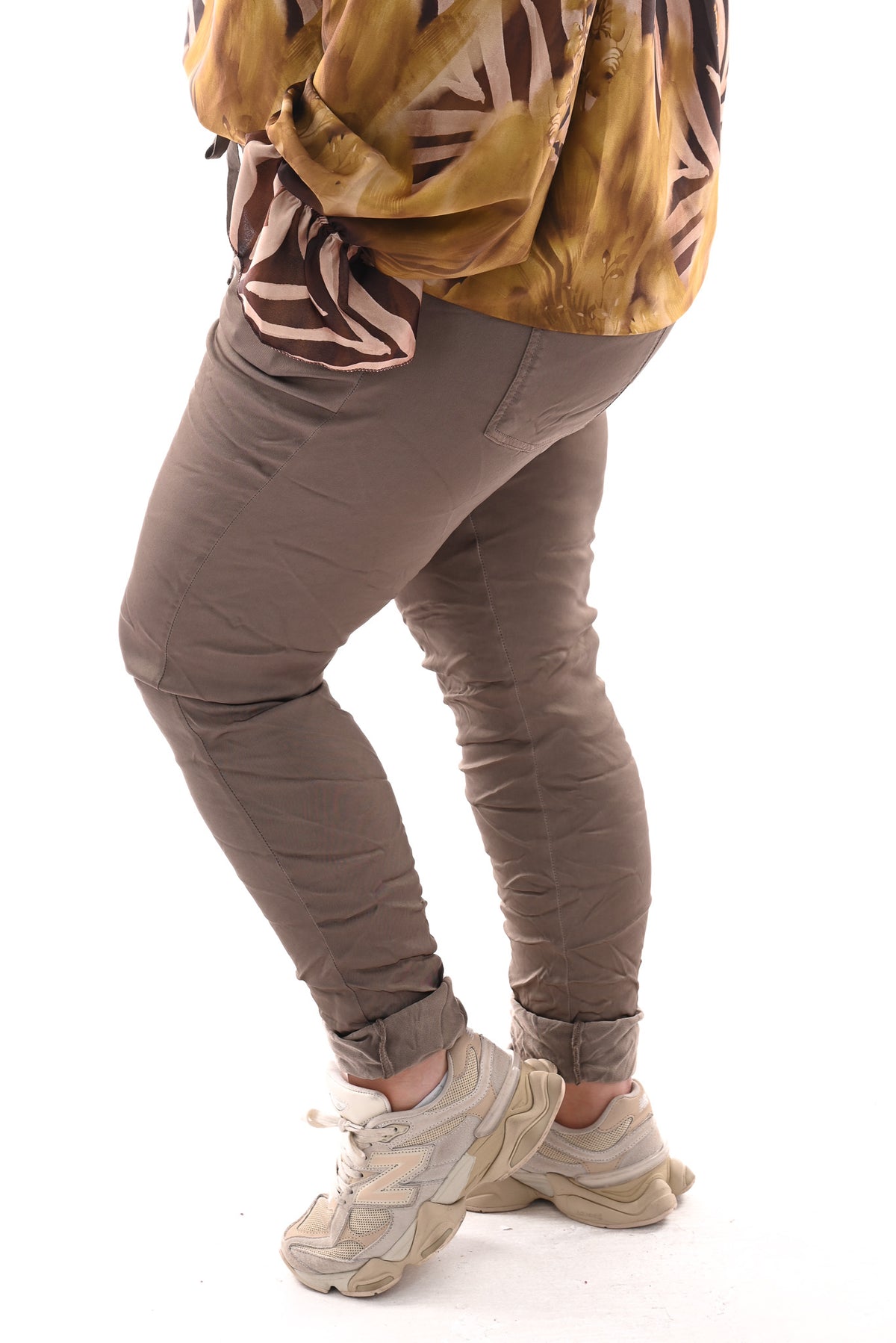 Silky stretchbroek uni taupe
