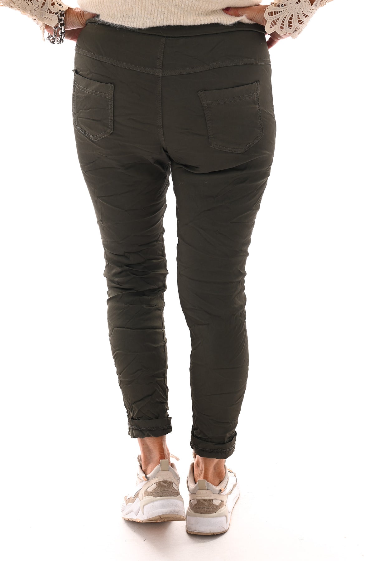 Silky stretchbroek uni legergroen