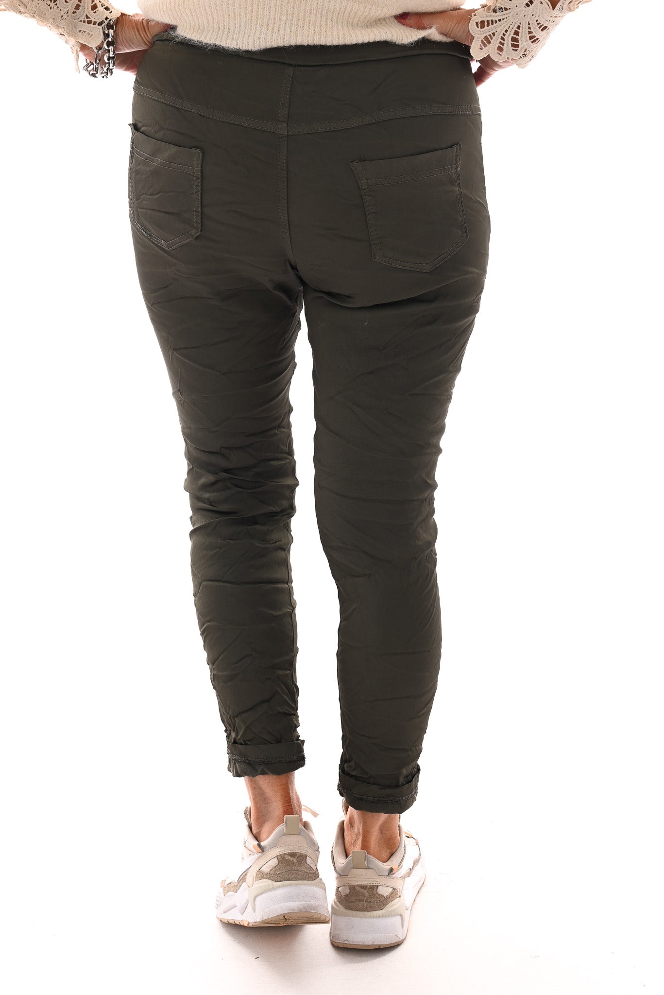 Silky stretchbroek uni legergroen
