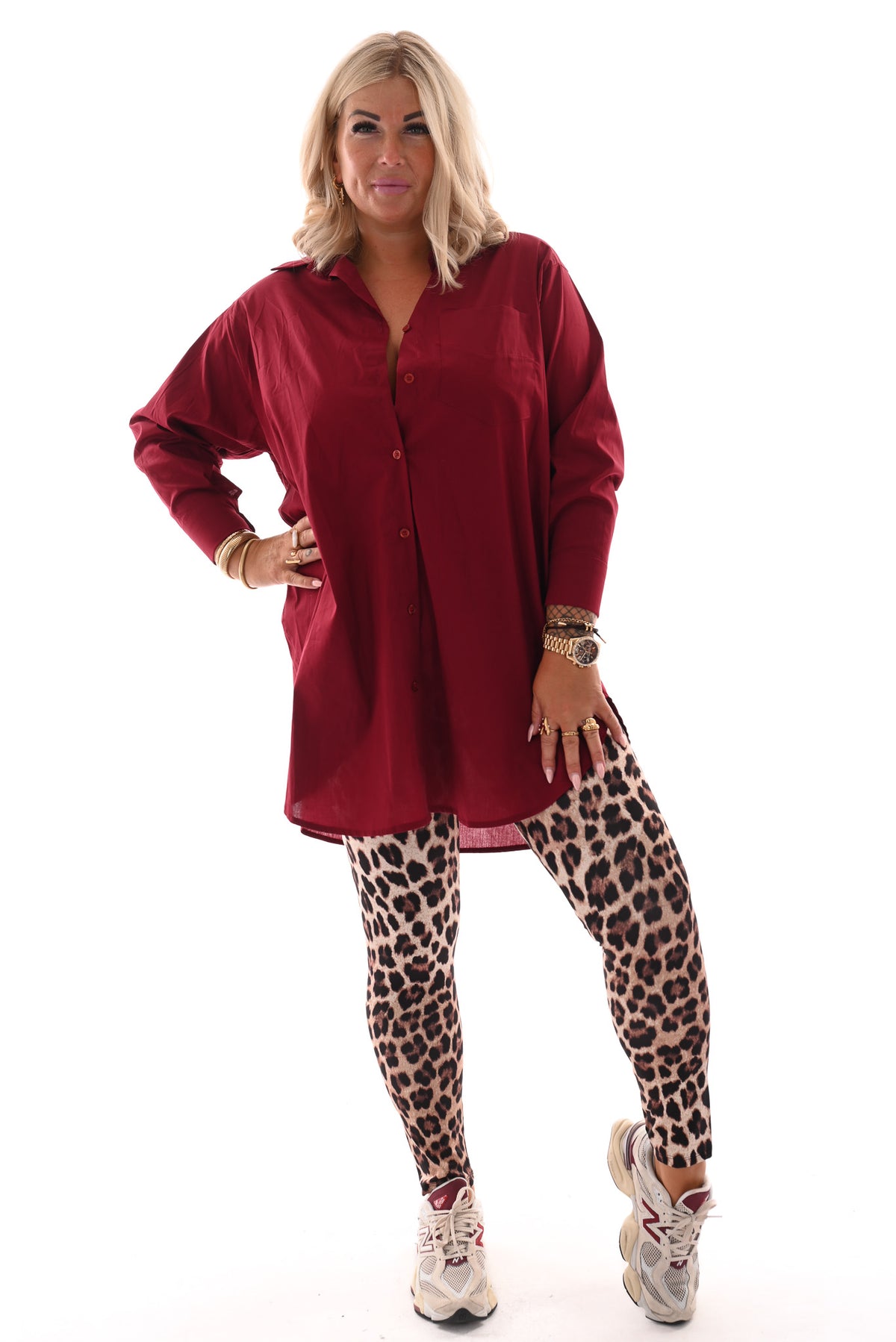 Lange doorknoop blouse uni bordeaux