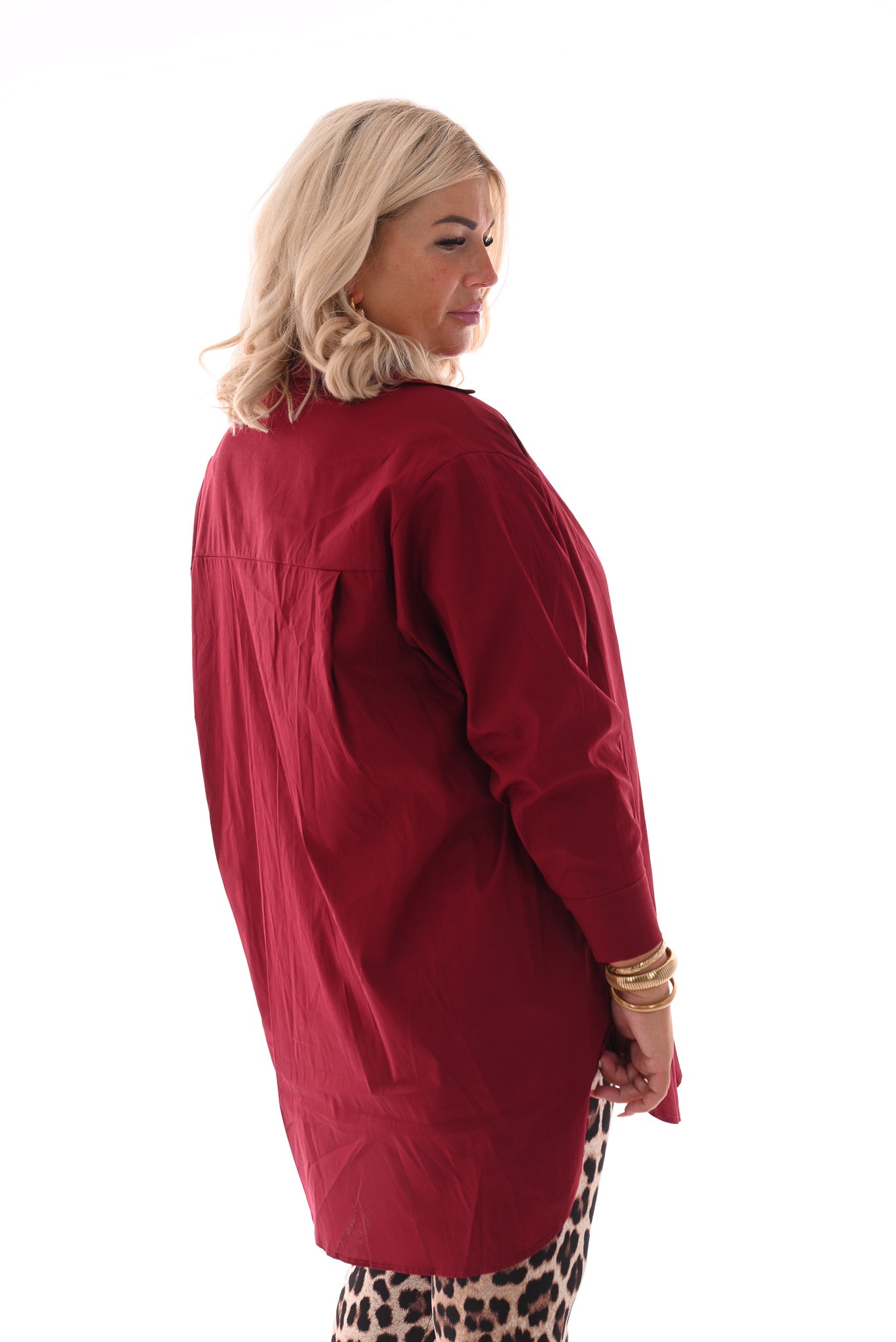 Lange doorknoop blouse uni bordeaux