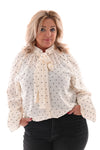Blouse kleine dots met strik roomwit