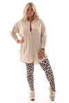 Lange doorknoop blouse uni beige
