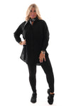 Lange doorknoop blouse uni zwart