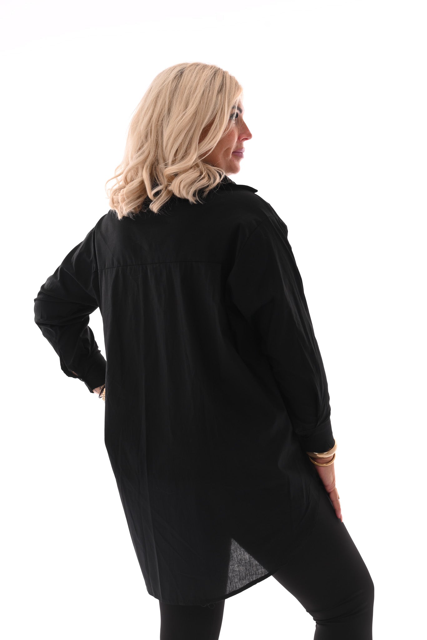 Lange doorknoop blouse uni zwart