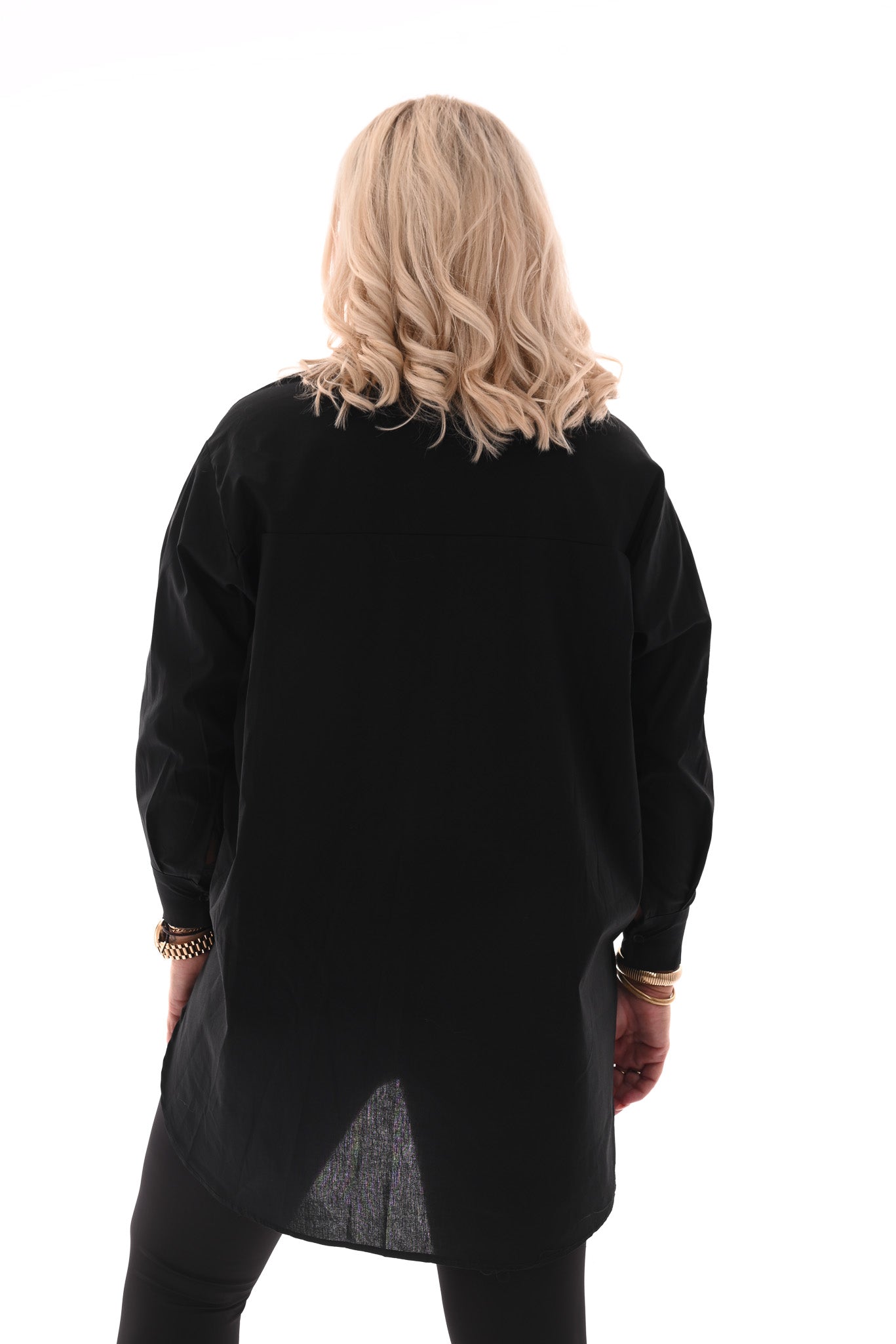 Lange doorknoop blouse uni zwart