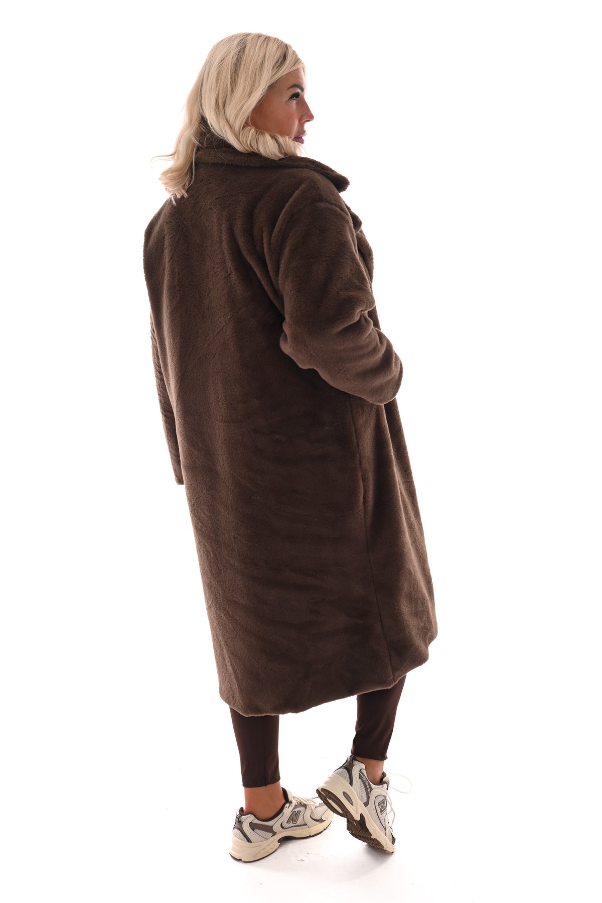 Lange faux fur manteljas bruin