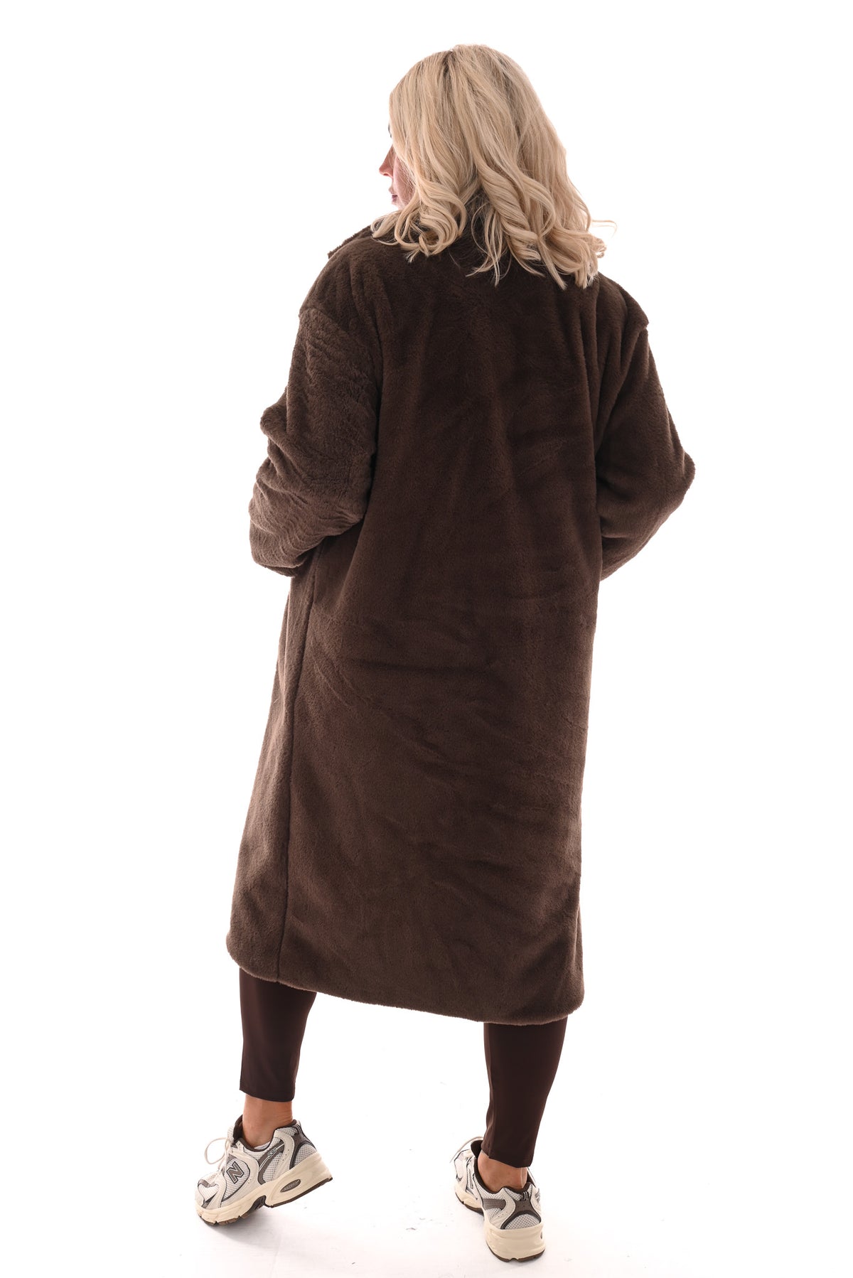Lange faux fur manteljas bruin