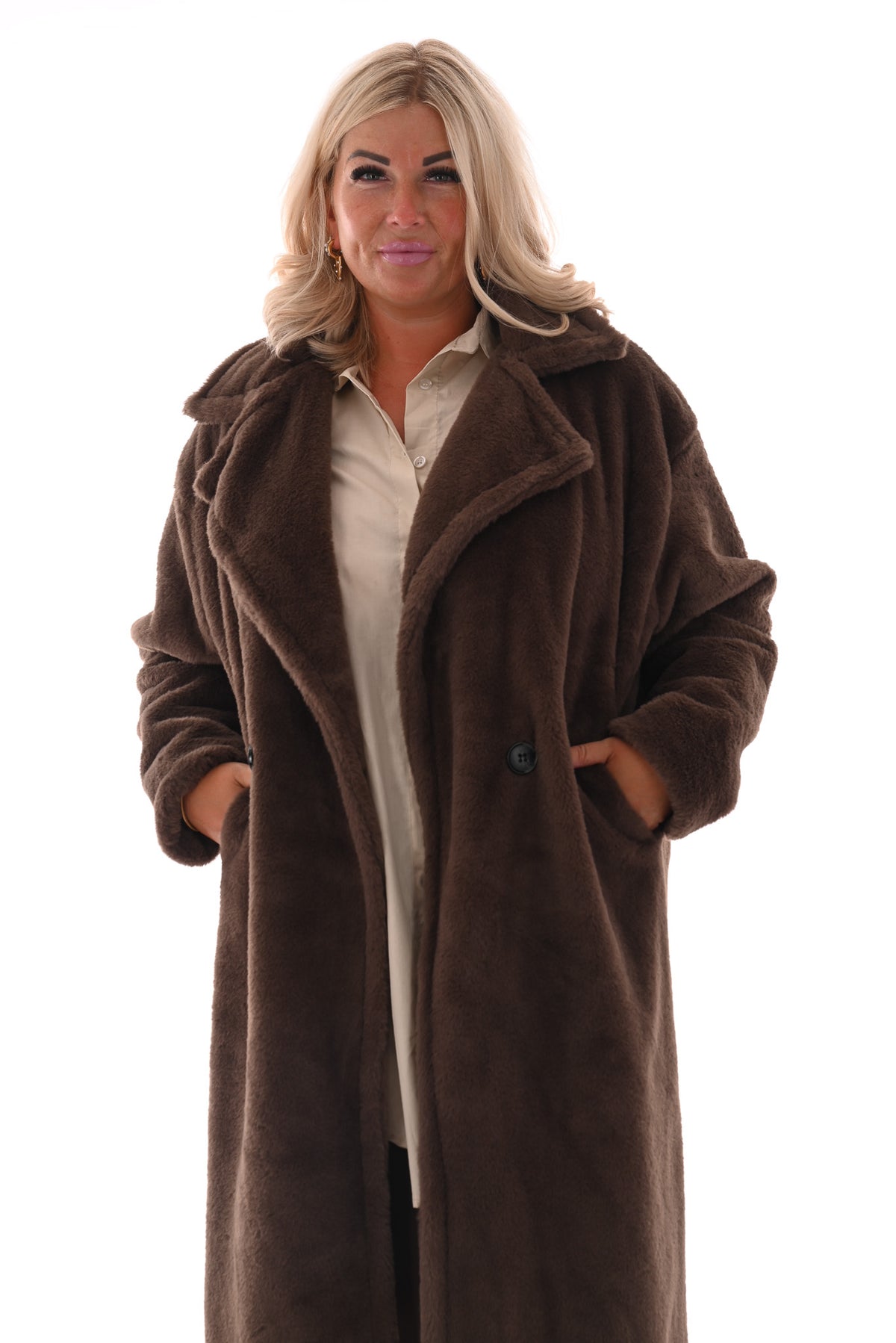 Lange faux fur manteljas bruin