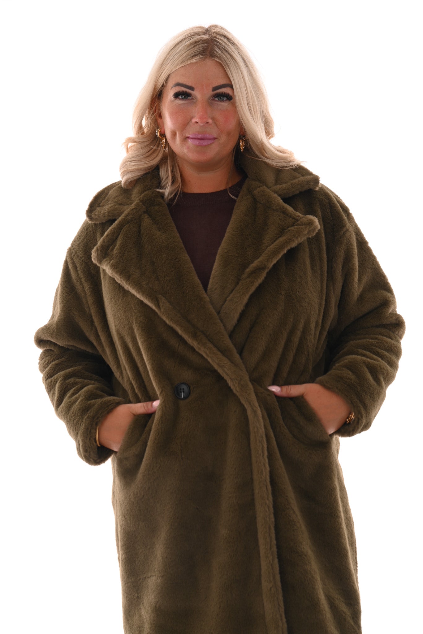 Lange faux fur manteljas groen