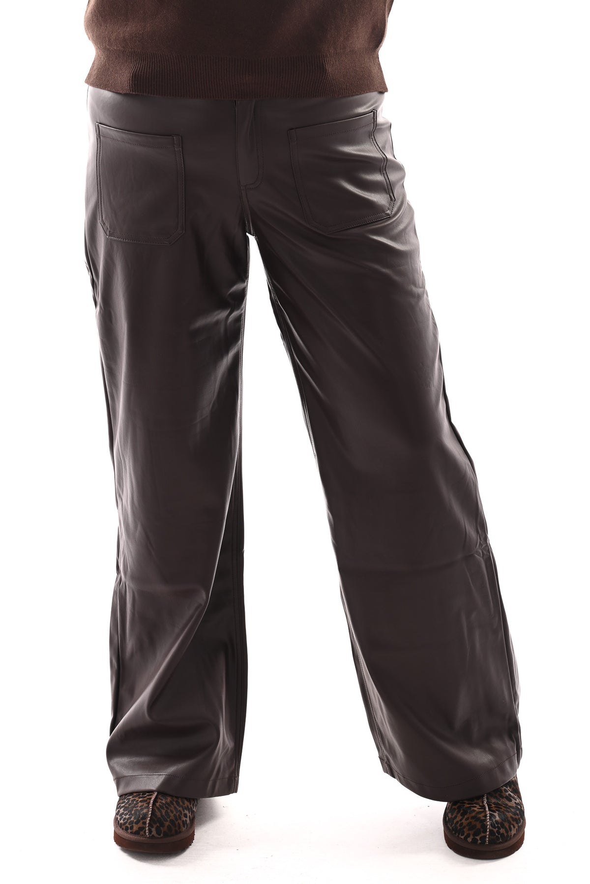Toxic leatherlook wide leg donkerbruin