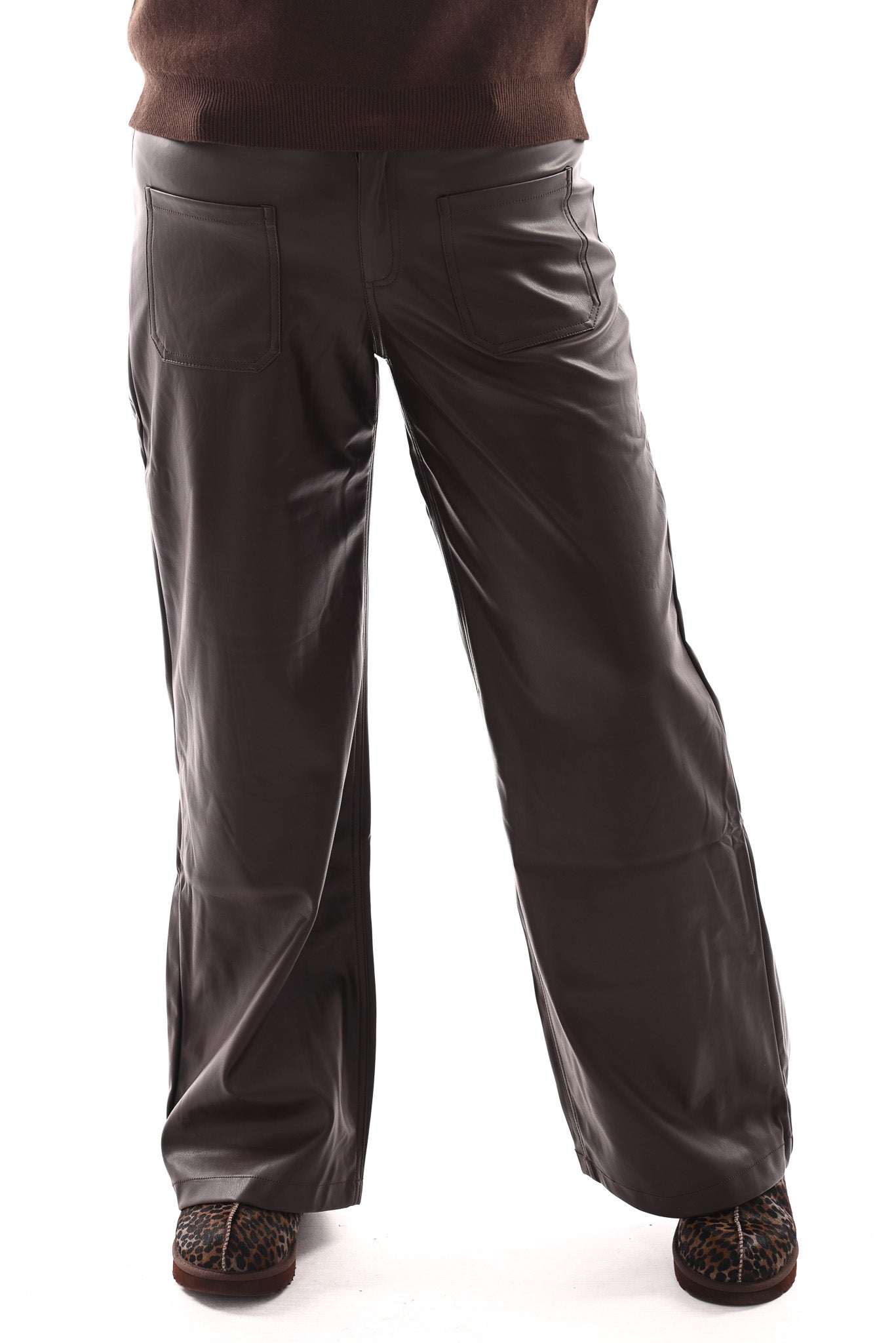 Toxic leatherlook wide leg donkerbruin