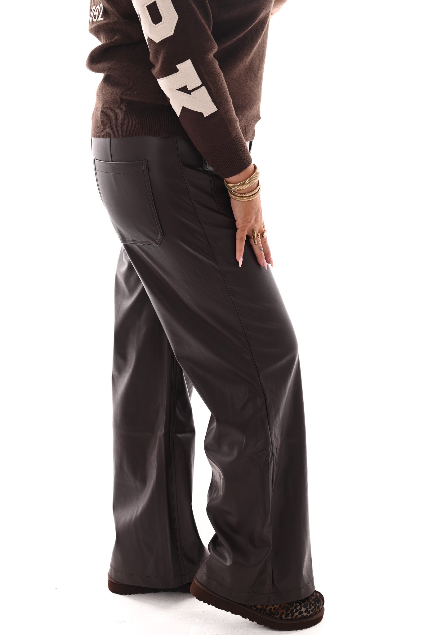 Toxic leatherlook wide leg donkerbruin