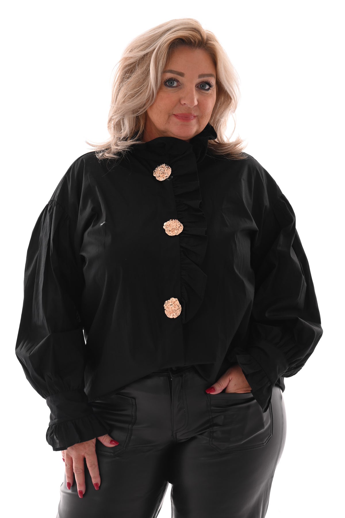 Blouse met roezelkraag zwart