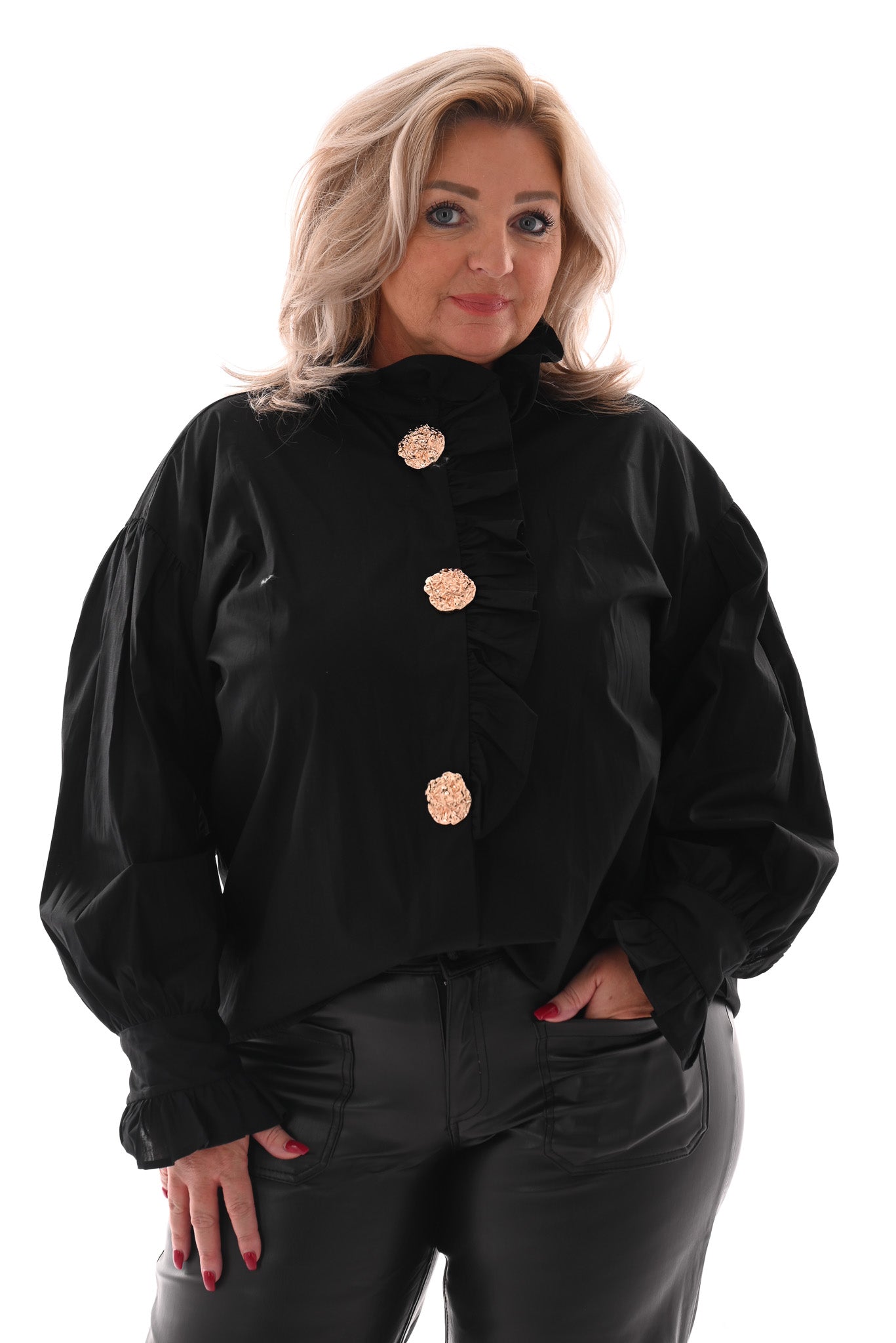 Blouse met roezelkraag zwart