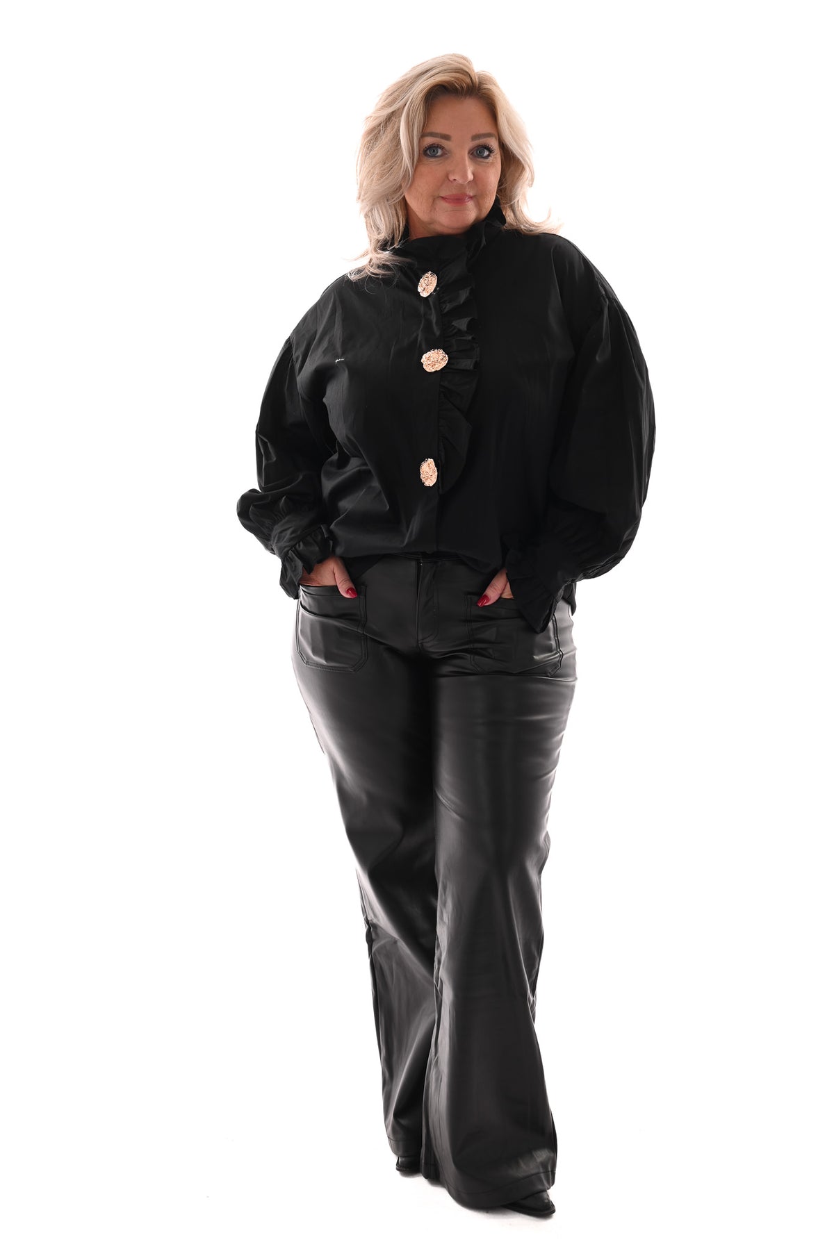Toxic leatherlook wide leg zwart
