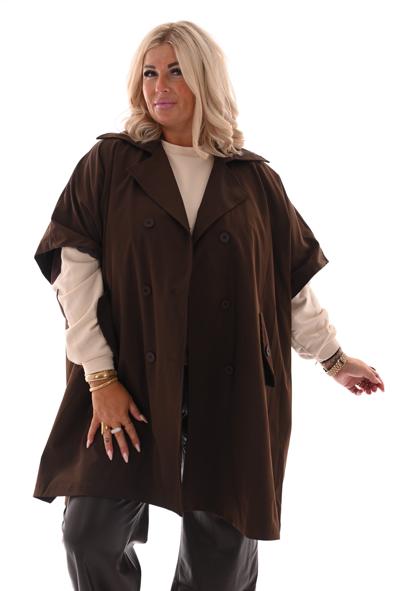 Trenchcoat poncho donkerbruin
