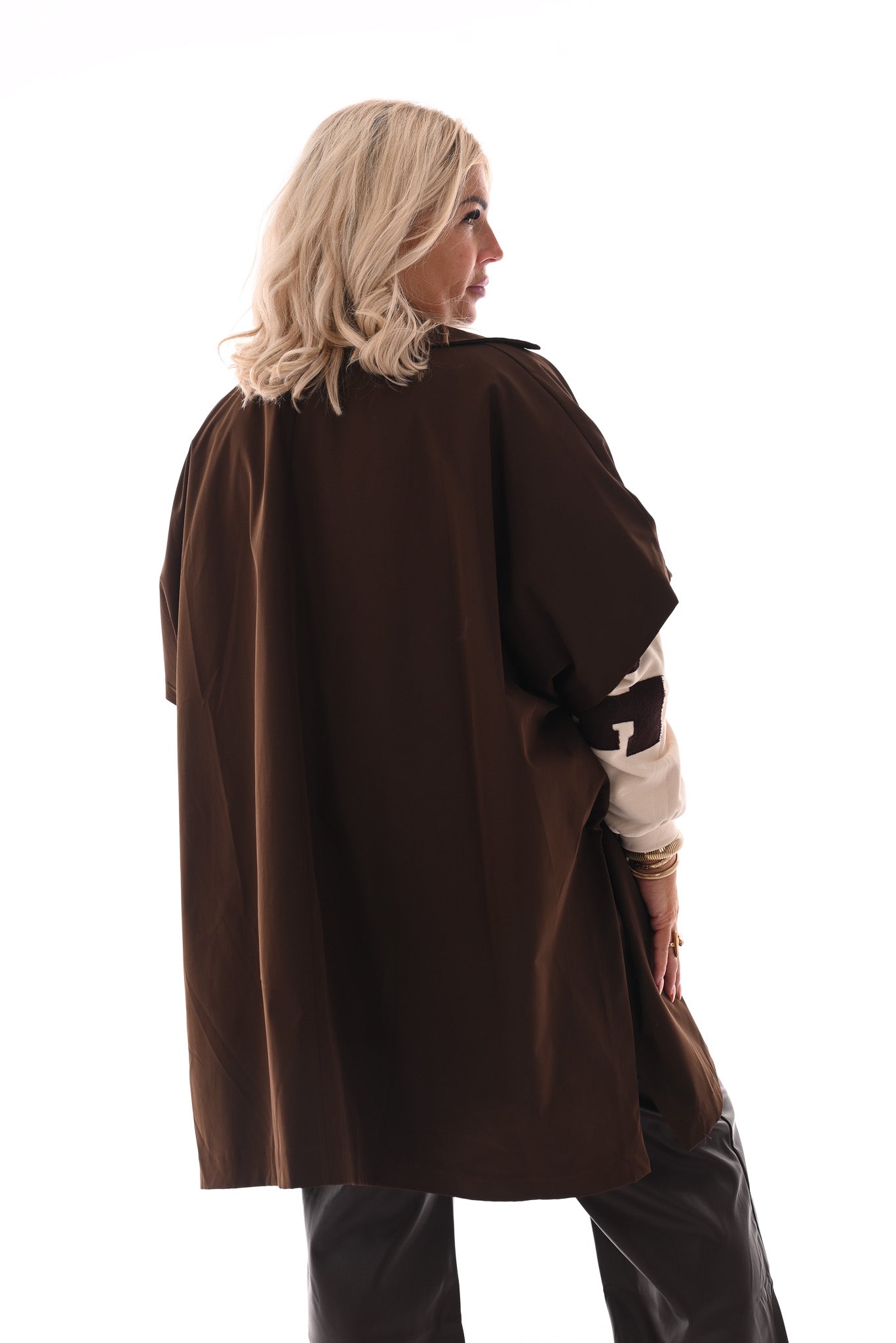 Trenchcoat poncho donkerbruin