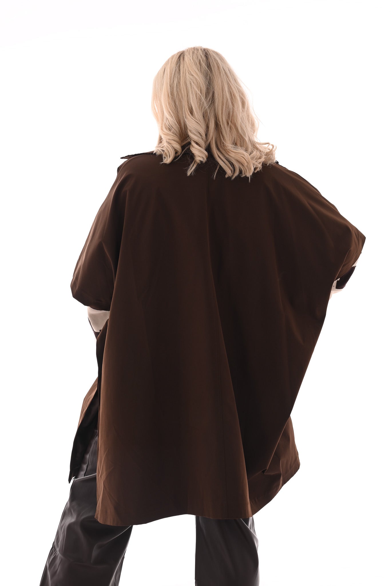 Trenchcoat poncho donkerbruin
